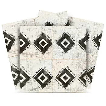 12" x 12" Green And White Vinyl Arabesque Peel And Stick Removable Tiles