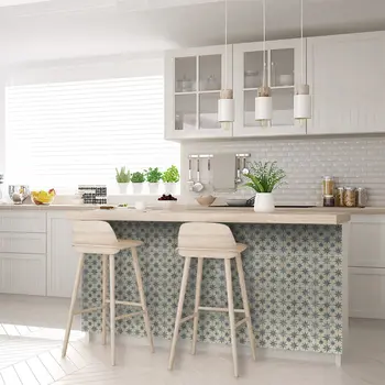 4" x 4" Green Vinyl Arabesque Peel And Stick Removable Tiles