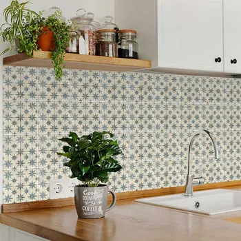 8" x 8" Green Vinyl Arabesque Peel And Stick Removable Tiles