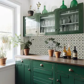 8" x 8" Green Vinyl Arabesque Peel And Stick Removable Tiles