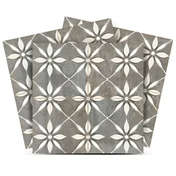4" x 4" Gray And White Vinyl Arabesque Peel And Stick Removable Tiles