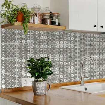 4" x 4" Gray And White Vinyl Arabesque Peel And Stick Removable Tiles