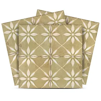 5" x 5" Beige Vinyl Arabesque Peel And Stick Removable Tiles