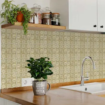 6" x 6" Beige Vinyl Arabesque Peel And Stick Removable Tiles