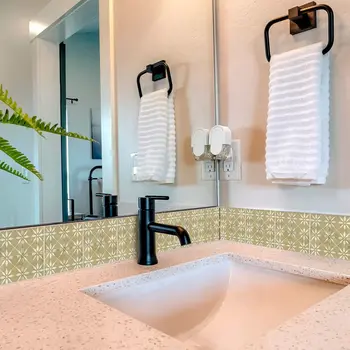 12" x 12" Beige Vinyl Arabesque Peel And Stick Removable Tiles