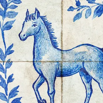 4" x 4" Blue Vinyl Arabesque Peel And Stick Removable Tiles