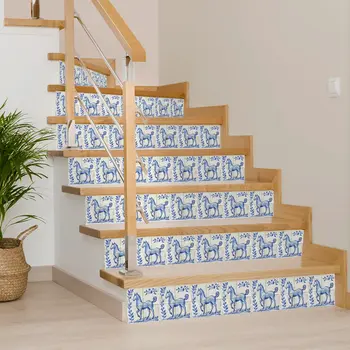 4" x 4" Blue Vinyl Arabesque Peel And Stick Removable Tiles