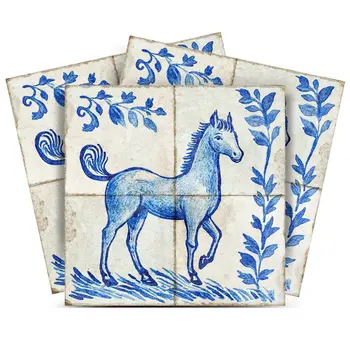 6" x 6" Blue Vinyl Arabesque Peel And Stick Removable Tiles