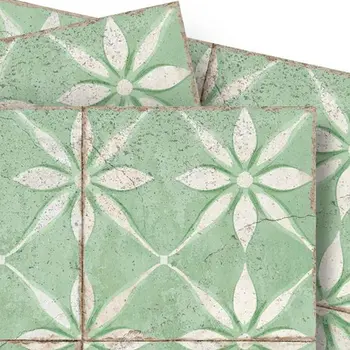 4" x 4" Green Vinyl Arabesque Peel And Stick Removable Tiles