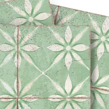7" x 7" Green Vinyl Arabesque Peel And Stick Removable Tiles