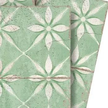 8" x 8" Green Vinyl Arabesque Peel And Stick Removable Tiles