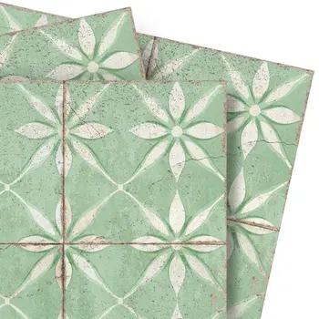 8" x 8" Green Vinyl Arabesque Peel And Stick Removable Tiles