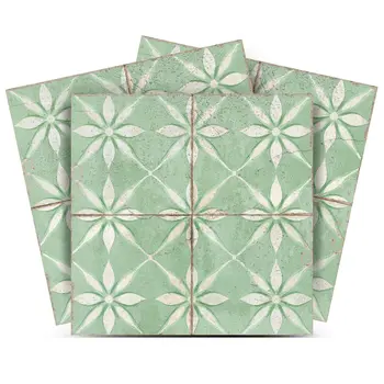 8" x 8" Green Vinyl Arabesque Peel And Stick Removable Tiles