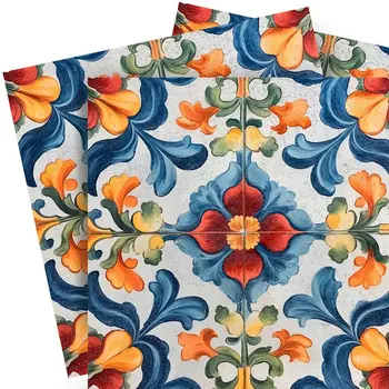 6" x 6" Blue And Red Vinyl Arabesque Peel And Stick Removable Tiles