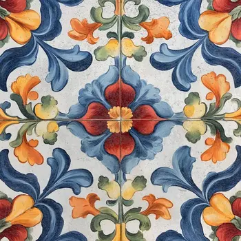 6" x 6" Blue And Red Vinyl Arabesque Peel And Stick Removable Tiles
