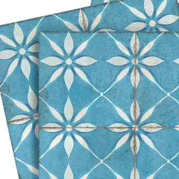 6" x 6" Blue And White Vinyl Arabesque Peel And Stick Removable Tiles