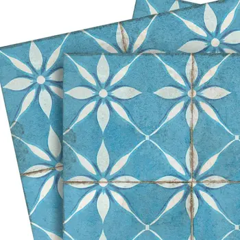 7" x 7" Blue And White Vinyl Arabesque Peel And Stick Removable Tiles