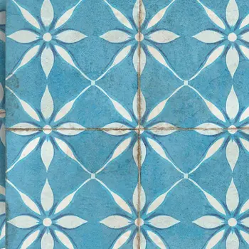 8" x 8" Blue And White Vinyl Arabesque Peel And Stick Removable Tiles
