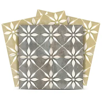 6" x 6" Gray Vinyl Arabesque Peel And Stick Removable Tiles
