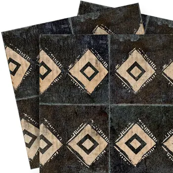 5" x 5" Beige And Black Vinyl Arabesque Peel And Stick Removable Tiles
