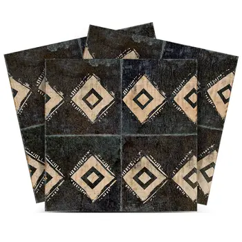 5" x 5" Beige And Black Vinyl Arabesque Peel And Stick Removable Tiles