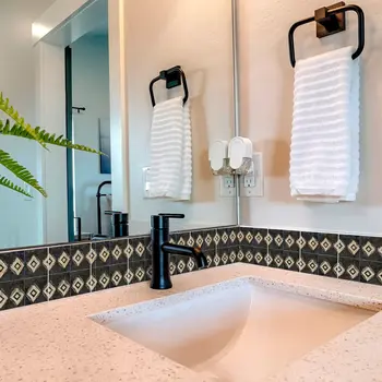 5" x 5" Beige And Black Vinyl Arabesque Peel And Stick Removable Tiles