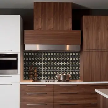 5" x 5" Beige And Black Vinyl Arabesque Peel And Stick Removable Tiles