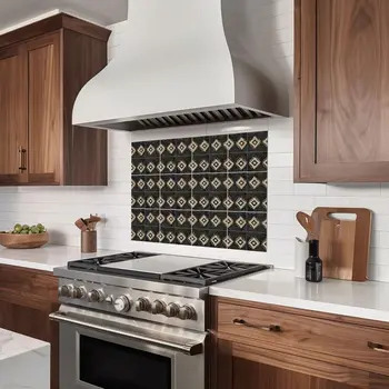5" x 5" Beige And Black Vinyl Arabesque Peel And Stick Removable Tiles