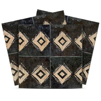 8" x 8" Beige And Black Vinyl Arabesque Peel And Stick Removable Tiles