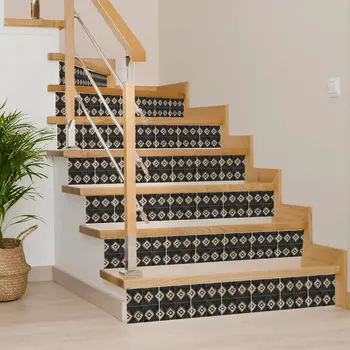8" x 8" Beige And Black Vinyl Arabesque Peel And Stick Removable Tiles