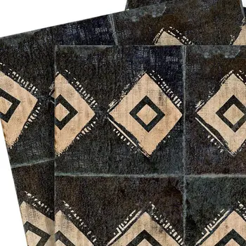 12" x 12" Beige And Black Vinyl Arabesque Peel And Stick Removable Tiles
