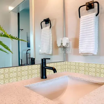 4" x 4" Gold Vinyl Arabesque Peel And Stick Removable Tiles