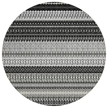8' Black Round Striped Washable Indoor Outdoor Area Rug