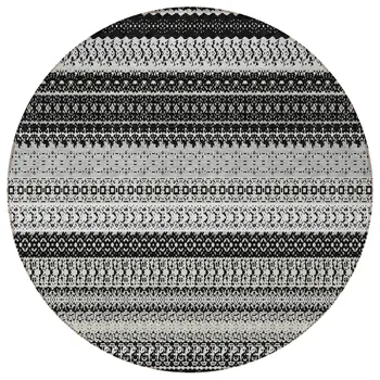 8' Black Round Striped Washable Indoor Outdoor Area Rug