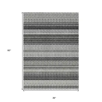 3' X 5' Black Striped Washable Indoor Outdoor Area Rug