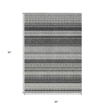 5' X 8' Black Striped Washable Indoor Outdoor Area Rug