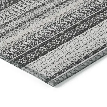8' X 10' Black Striped Washable Indoor Outdoor Area Rug