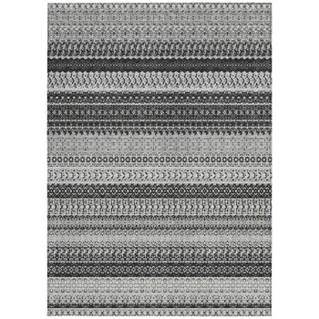9' X 12' Black Striped Washable Indoor Outdoor Area Rug