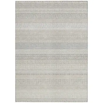 3' X 5' Ivory Striped Washable Indoor Outdoor Area Rug