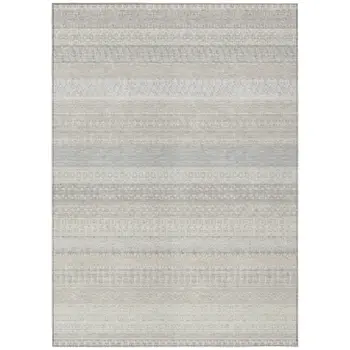 8' X 10' Ivory Striped Washable Indoor Outdoor Area Rug