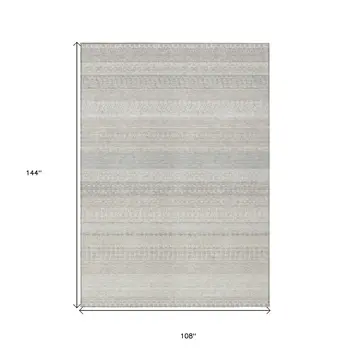 9' X 12' Ivory Striped Washable Indoor Outdoor Area Rug
