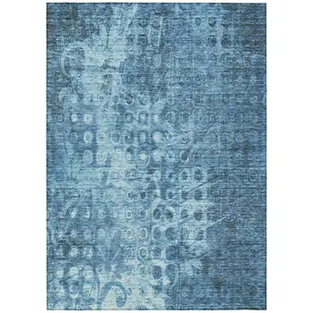3' X 5' Blue Ikat Washable Indoor Outdoor Area Rug