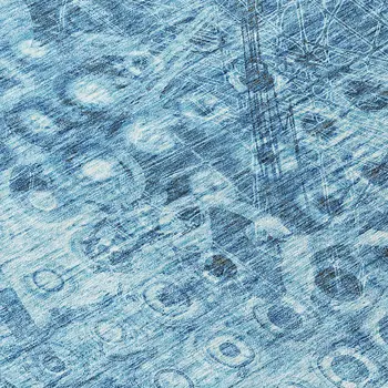 8' Blue Round Ikat Washable Indoor Outdoor Area Rug