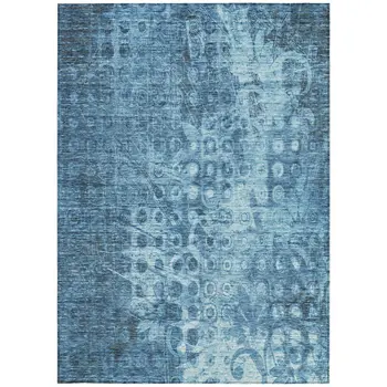 10' X 14' Blue Ikat Washable Indoor Outdoor Area Rug