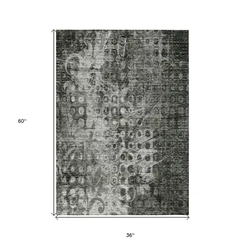 3' X 5' Charcoal Ikat Washable Indoor Outdoor Area Rug