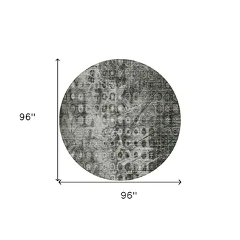 8' Charcoal Round Ikat Washable Indoor Outdoor Area Rug