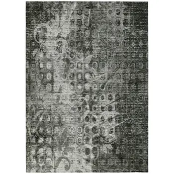9' X 12' Charcoal Ikat Washable Indoor Outdoor Area Rug
