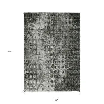 10' X 14' Charcoal Ikat Washable Indoor Outdoor Area Rug