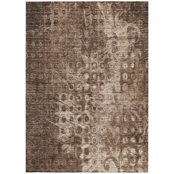 10' X 14' Chocolate Ikat Washable Indoor Outdoor Area Rug