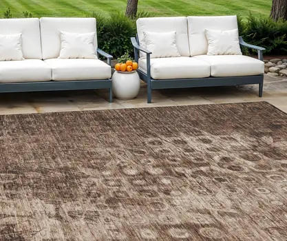 10' X 14' Chocolate Ikat Washable Indoor Outdoor Area Rug